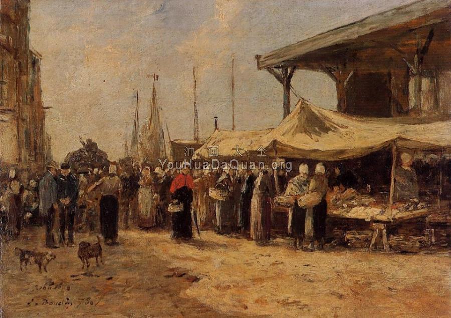 Trouville, Fish Market - 尤金·布丹